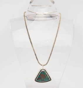 Collana Geometrica Moderna In Argento Sterling Con Turchese Monro Messico - Foto 1 di 5