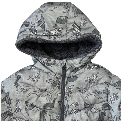 Swiss Tech Kids 3T Gris Estampado de Dinosaurio Chaqueta acolchada con capucha Abrigo de invierno cálido Foto 1 de 4