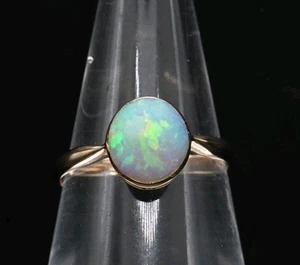 Fine 18ct Gold Beautiful Antique Vintage Firey Opal Solitaire Ring Size J  - Picture 1 of 5