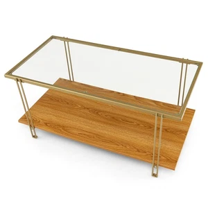 Coffee Table Rectangle Glass Top W/Storage Shelf & Gold Steel Frame Living Room - Picture 1 of 11