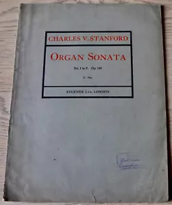 CHARLES STANFORD ORGAN SONATA NO. 1 IN F SHEET MUSIC BOOK (1917) ENGLAND - Picture 1 of 5