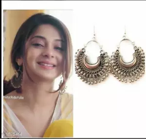 Indian Traditional Bollywood Silver Oxidized Kashmiri Jhumka Jhumki Earrings - Picture 1 of 3