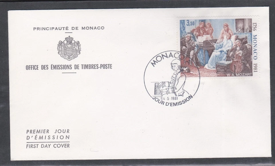 MONACO 1981 MOZART CONDUCTING HIS REQUIEM ART PAINTING BY F C BAUDE + CACHET - Image 1 of 1