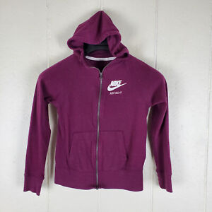 Nike Hoodie Girl's Small Purple Graphic Logo Long Sleeve Pocket Stretch Full Zip