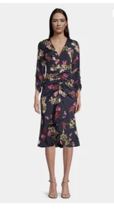 Nuevo Vestido ELIZA J Floral Acanalado Midi Azul Marino Talla 8 M - Imagen 1 de 7