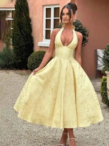 Lo último Vestido de Noche Plisado Jacquard Blanco Mujeres Bata Sin Espalda Elegante Sexy Vestido - Imagen 1 de 43