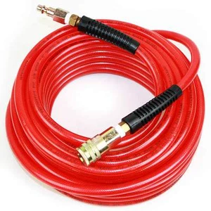 1/4" 50 feet Red Translucent PVC Hose Kit 300 PSI w/ 1/4" Steel Coupler and Plug - Picture 1 of 3