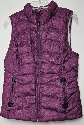 Green Tea Winter Vest Size Womens M Quilted Fleece Lined Purple White - Image 1 of 4