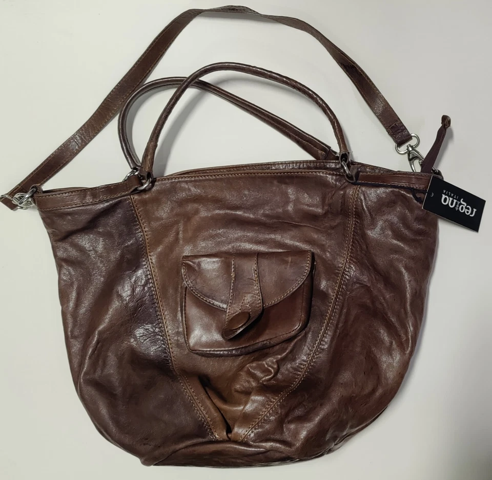 Bolsa Feminina Regina Couro Genuíno Grande Marrom Feita na Itália - Imagem 1 de 4