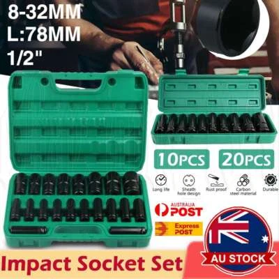 10/20PCS 1/2" inch Heavy Duty Deep Impact Socket Tool Set 8-32mm Metric Garage - image 1 of 4