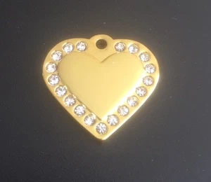 *SMALL* GOLD DIAMANTE HEART Engraved Cat / Dog / Pet ID tag GLAMOUR / BLING - Picture 1 of 2