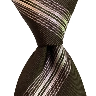 GIORGIO ARMANI Men's 100% Silk Necktie ITALY Designer STRIPED Brown/Purple EUC - Image 1 of 3