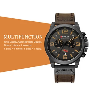 Men's Watch Military Tactical Leather Chronograph Sport Quartz Watches Outdoor - Picture 1 of 6