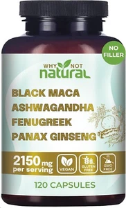 Why Not Natural 4-in-1 Organic Black Maca Root, Ashwagandha, Fenugreek, Panax Gi - Picture 1 of 9