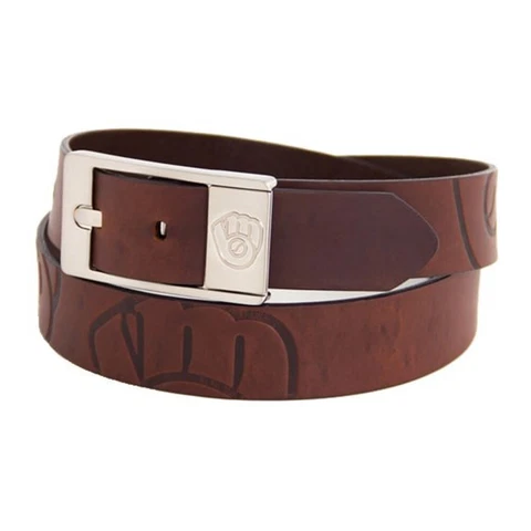 Men's Milwaukee Brewers Baseball Leather Belt, Size 42 Brown New Great Gift NEW Cover