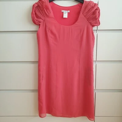 Vestido Hermana Paul & Joe Talla 10 Rosa Seda Coral Plisado Mangas Gorra Ligero Corto Foto 1 de 4