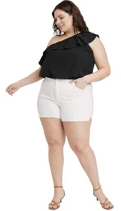 Ava & Viv NWT Womens Plus Size 16 White High-Rise Denim Midi Shorts Raw Hem - Picture 1 of 9