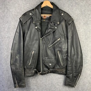 Ash Gee Vintage Motorcycle Biker Perfecto Racing Quilted Leather Jacket Black XL - Picture 1 of 8