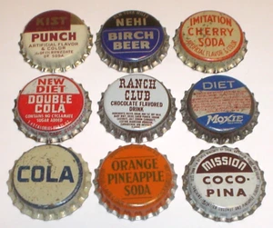 Vintage Lot of 9 Unused Cork Lined Soda Bottle Caps Mission, Ranch Club Etc. - Picture 1 of 3