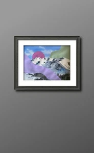 Bob Ross Style Watercolor Snow Mountains Large Abstract Painting Nature Art - Picture 1 of 5