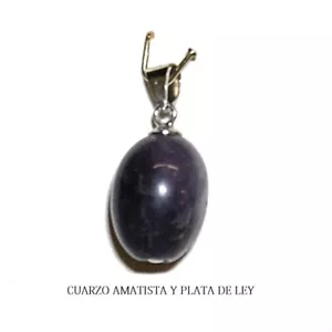 COLGANTE de CUARZO AMATISTA Canto rodado y PLATA de LEY 925. Nuevo + Estuche - Imagen 1 de 4