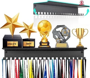 Metal Medal Hanger Display, Non-Slip Trophy Shelf with 20 Hooks, Wall Mount, ... - Picture 1 of 2