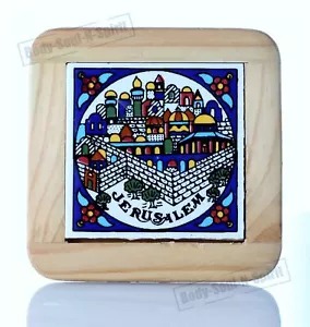 JERUSALEM Armenian Colorful Artistic Ceramic Tile Wooden Frame judaice gift - Picture 1 of 6