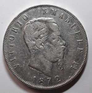 5 Lire Silver RE Vittorio Emanuele II 1872 M Regno D'Italia B87 - Picture 1 of 2