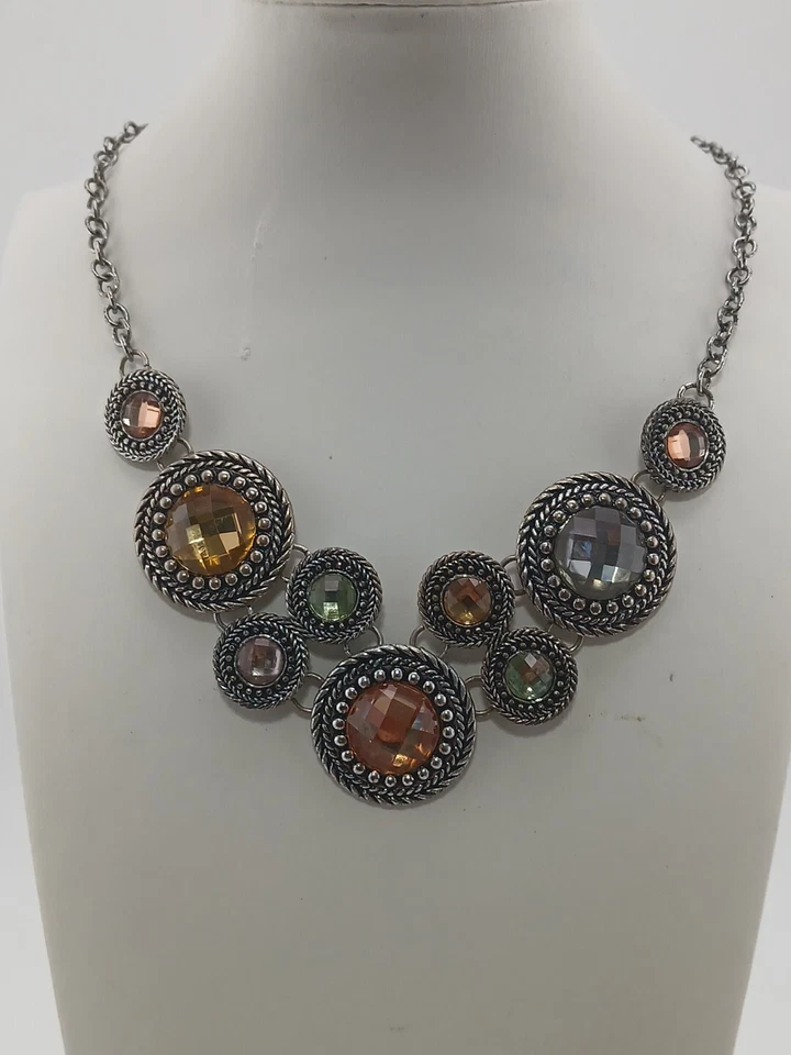 PREMIER дизайны серебристого тона многоцветный круглый камни заявление ожерелье  - Изображение 1 из 4