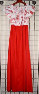 Vintage Handmade Maxi Dress Size S/M 70s Cherry Red White Cinch Waist - Picture 1 of 10