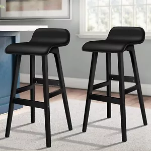 Wooden Bar Stools High Chair Set of 2 Samuel Series, Low Backrest Counter Stool - Picture 1 of 9