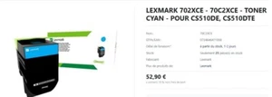 CARTOUCHE ENCRE lexmark originale 70C2XCE CYAN - Photo 1/5