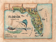 Florida Kids Map Art Print Poster Vintage Artwork Wall Great Home Decor & Gift