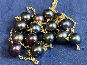 14K Yellow Gold Tahitian Pearl Necklace 18" Fine Jewelry Lobster Clasp - Picture 1 of 22