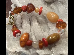 Artisan Made Semi Precious Stone Bracelet/Amber Tones - Picture 1 of 1