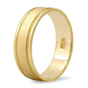 14K Yellow Gold Wedding Band Ring Mens Size 11 Beaded Milgrain 6MM Satin Brushed - Picture 1 of 5