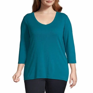 St. John's Bay Women's PLUS Size 0X/ 14W Soft Cotton V Neck 3/4 Sleeve T-Shirt - Picture 1 of 6