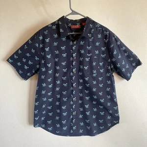 Havanera Mens Blue Button Up Hawaiian Tiki Hut Short Sleeve Shirt Size XL - Picture 1 of 4