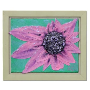 Donald Gotz "Purple Dew" Acrylic Floral 3D Mixed Media 12x10 Signed - Picture 1 of 8