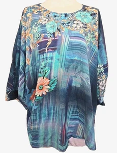 Tolani Collection Top Blouson Puff sleeve Blue floral Printed top size L - Picture 1 of 6