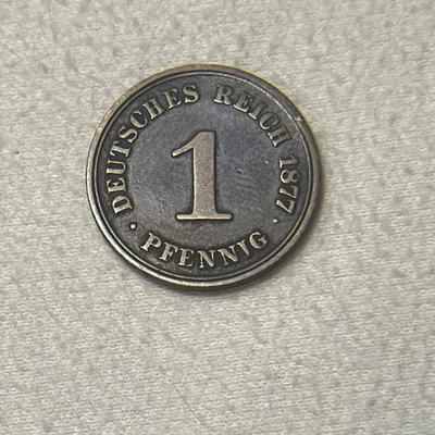 German 1 Pfennig 1877-A Extremely Rare VF Coin Collectible German Empire Eagle - Image 1 of 4