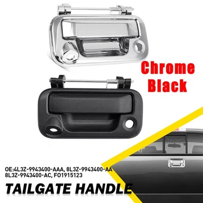 Manija de puerta trasera cromada negra con cerradura para Ford F150 F250 F350 2004-2014 Foto 1 de 4