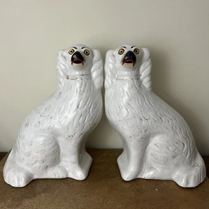Antique, Pair of Victorian, Staffordshire Dogs, Flatback Spaniels, 35cm Tall - Picture 1 of 12