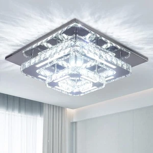 Finktonglan Modern Crystal LED Ceiling Light, 2-Square Chandelier Lamp Flush - Picture 1 of 5
