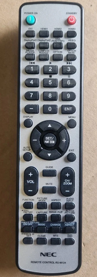 Mando a distancia NEC RU-M124 para monitor MultiSync pantalla de TV plateado negro (F-1) Foto 1 de 1