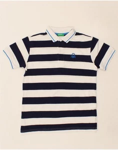 BENETTON Boys Polo Shirt 10-11 Years XL Navy Blue Striped Cotton CA45 - Picture 1 of 3