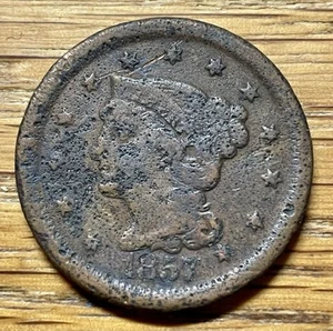 1857 US BRAIDED HAIR LARGE CENT - Picture 1 of 2