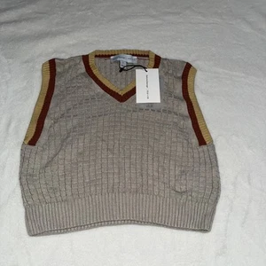 Chaleco Top Recortado Nu-in Stefanie Giesinger Contraste Cuello en V, Beige/Naranja Talla: M - Imagen 1 de 9