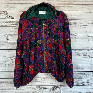 Womens VTG SG Sport 90's Green Bold Print Zip Up Hooded Track Jacket Silky 3X - Picture 1 of 6