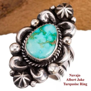 SONORAN GOLD Turquoise Ring ALBERT JAKE 9 Navajo Sterling Silver Old Pawn Style - Imagen 1 de 8